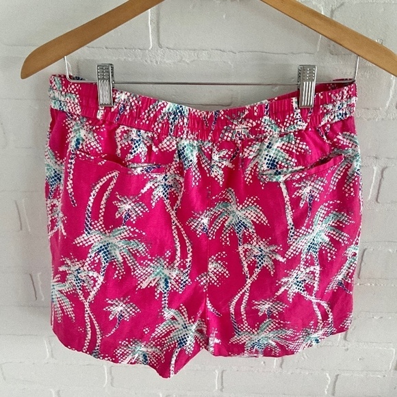 Hatley Shorts High Waisted Linen Hot Pink Lilly Pulitzer vibe Palm Tree Print M - Picture 5 of 11